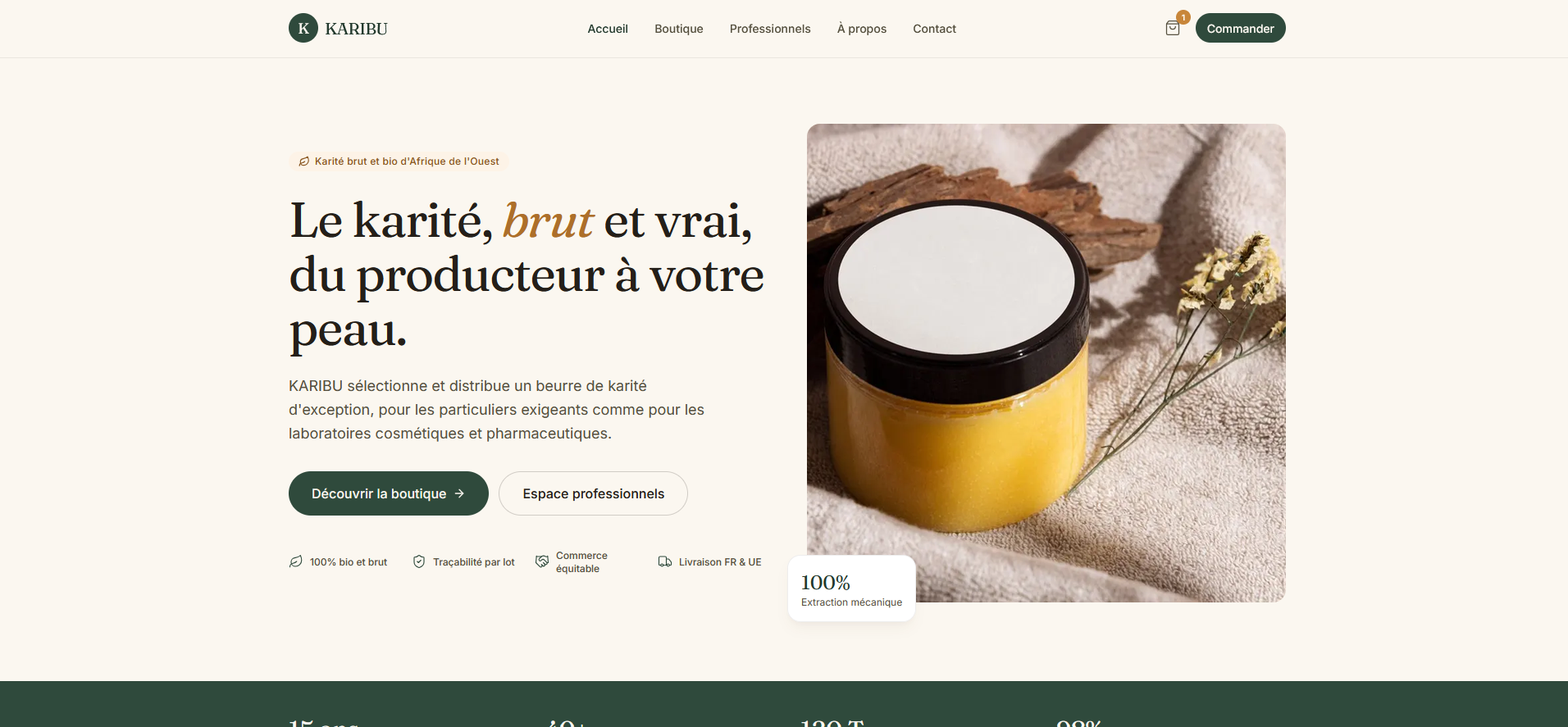 Capture d'écran du site Karibu Shea